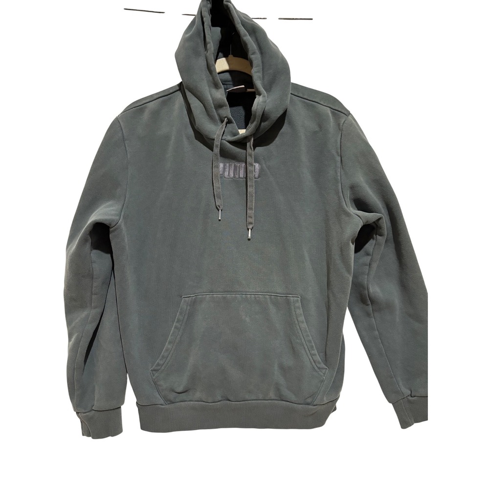 Puma Men blue‎ Gray Pullover Hoodie Sweatshirt Puff Logo Sz M y2k grunge